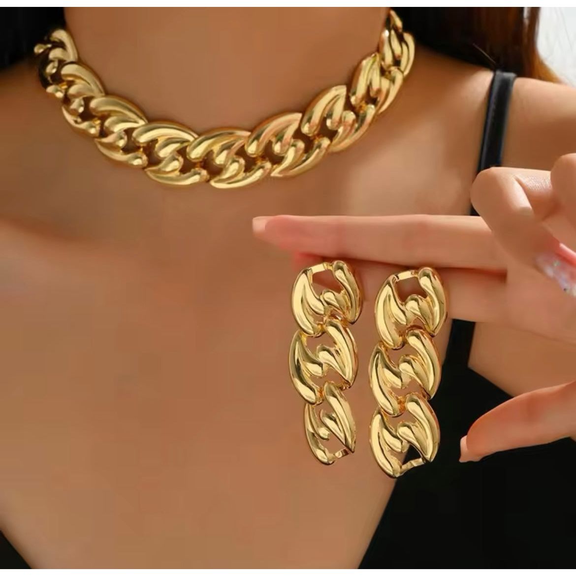 Cuban Necklace and Earrings Set
