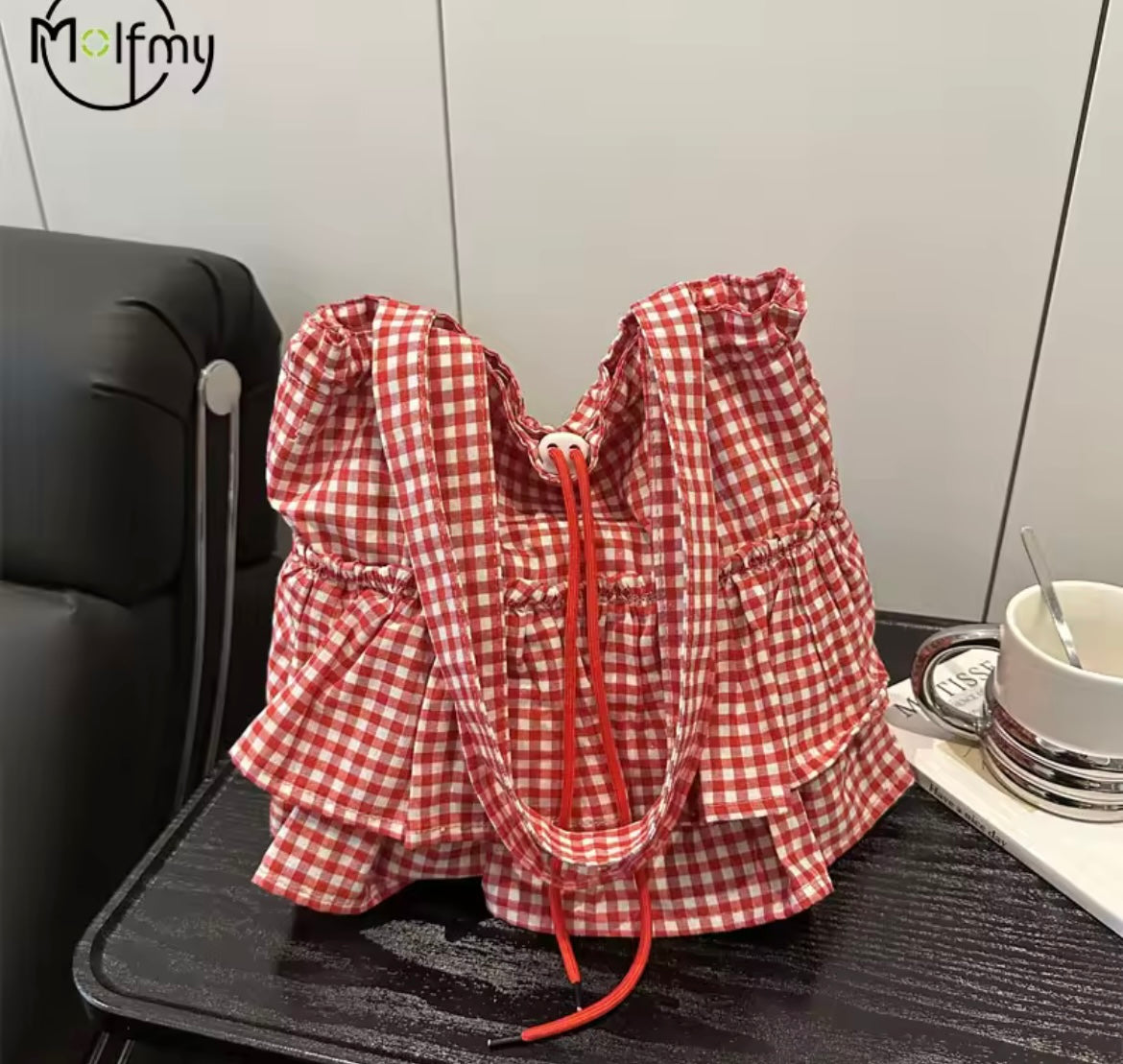 Plaid Ruffle Tote