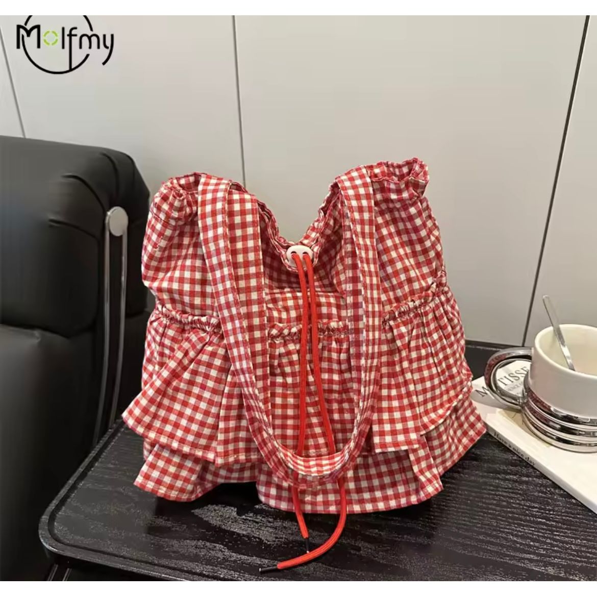 Plaid Ruffle Tote