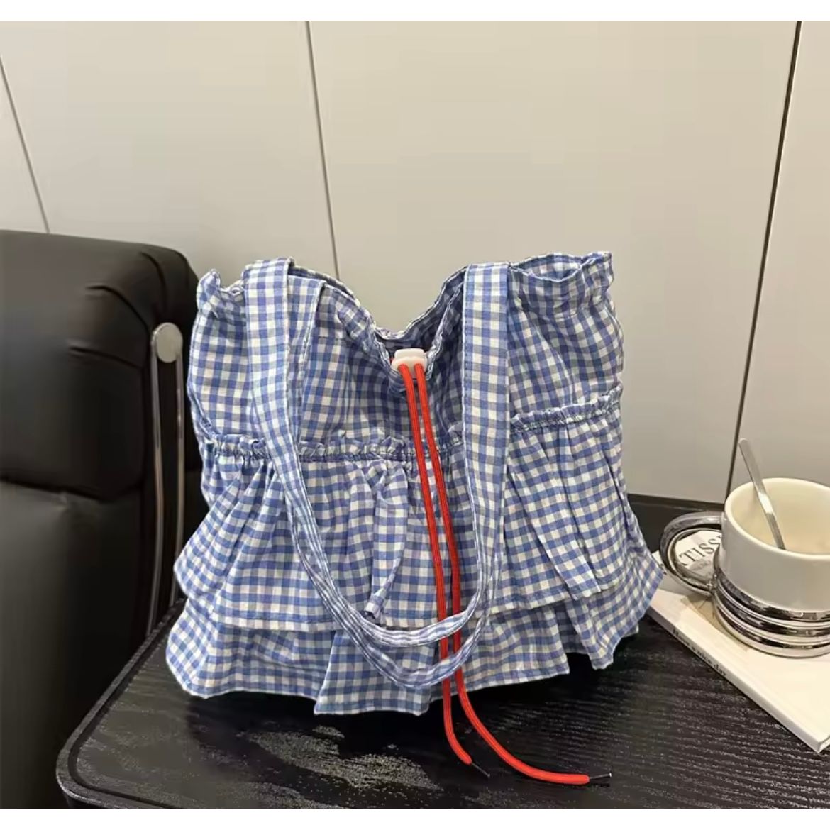 Plaid Ruffle Tote