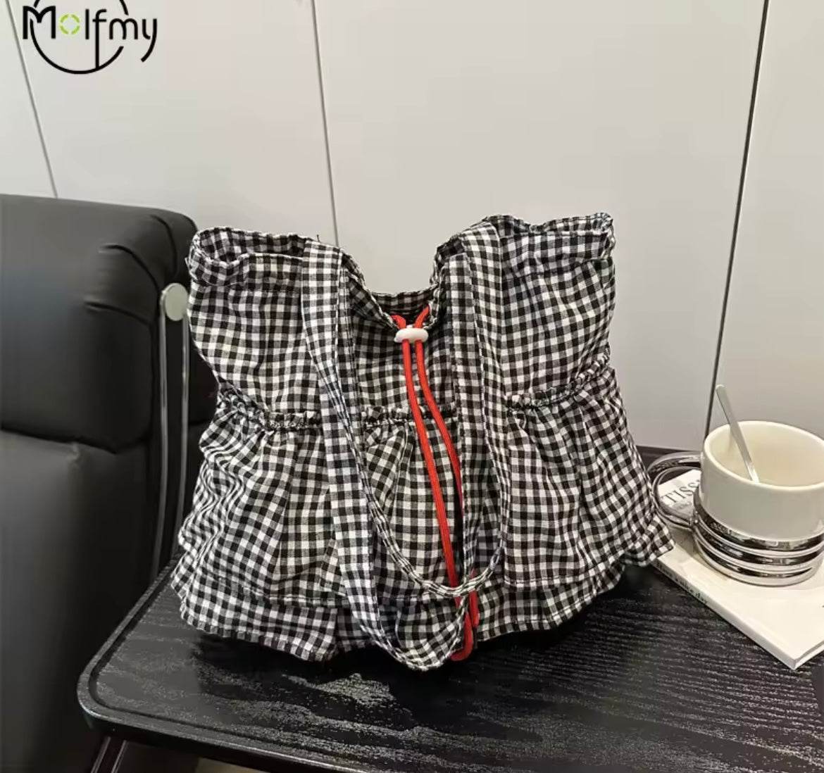 Plaid Ruffle Tote