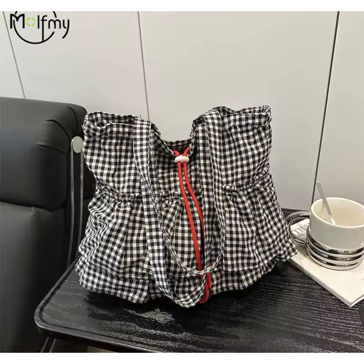 Plaid Ruffle Tote