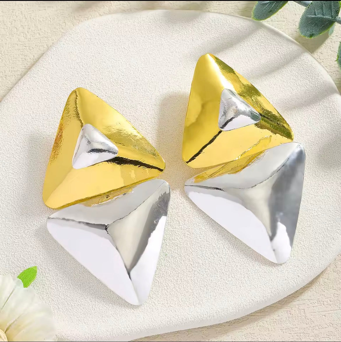 Triangle Gold and Silver Earrings