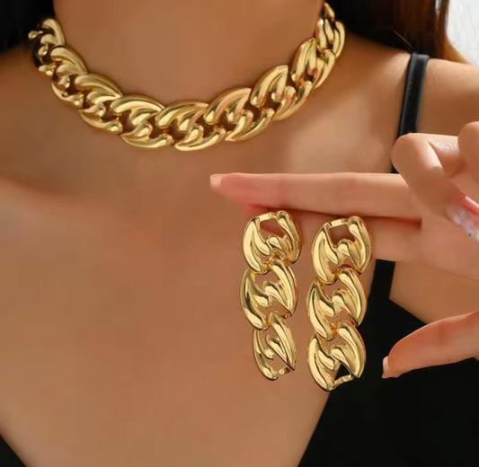 Cuban Necklace and Earrings Set