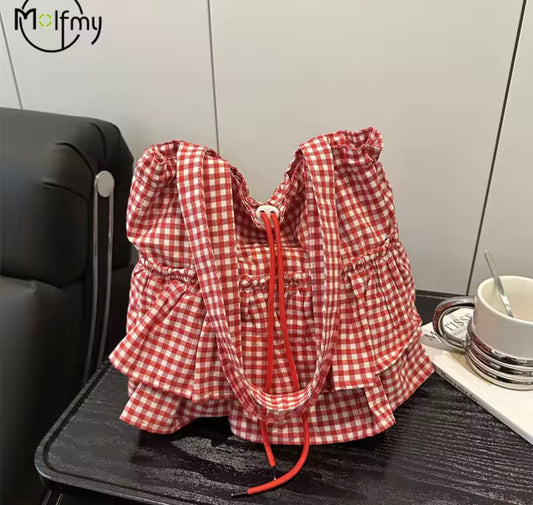 Plaid Ruffle Tote