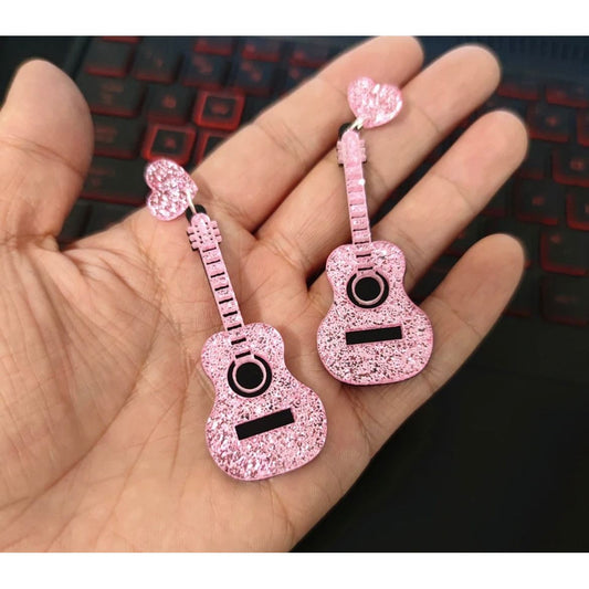 Pink Guitar Earrings