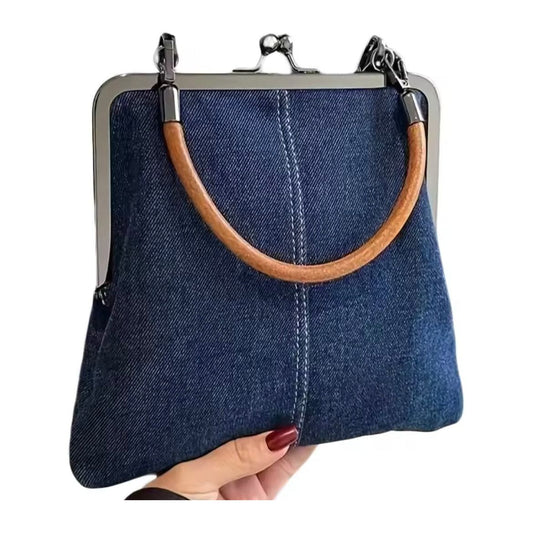 Denim Kiss Lock Purse
