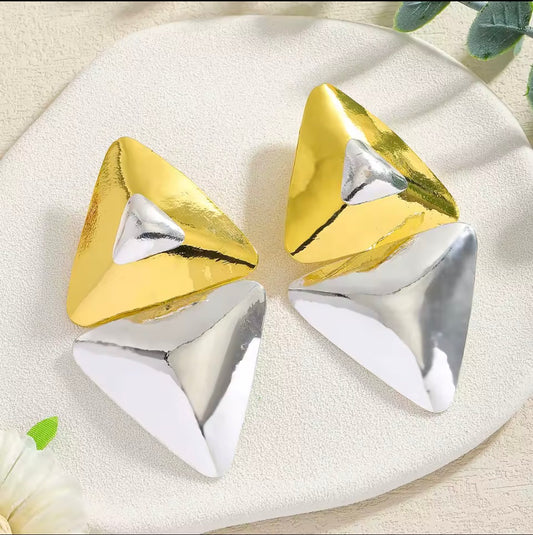Triangle Gold and Silver Earrings