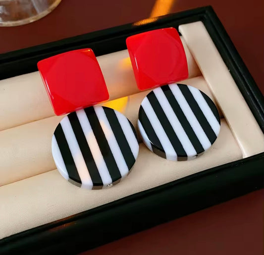 Red stripe earrings