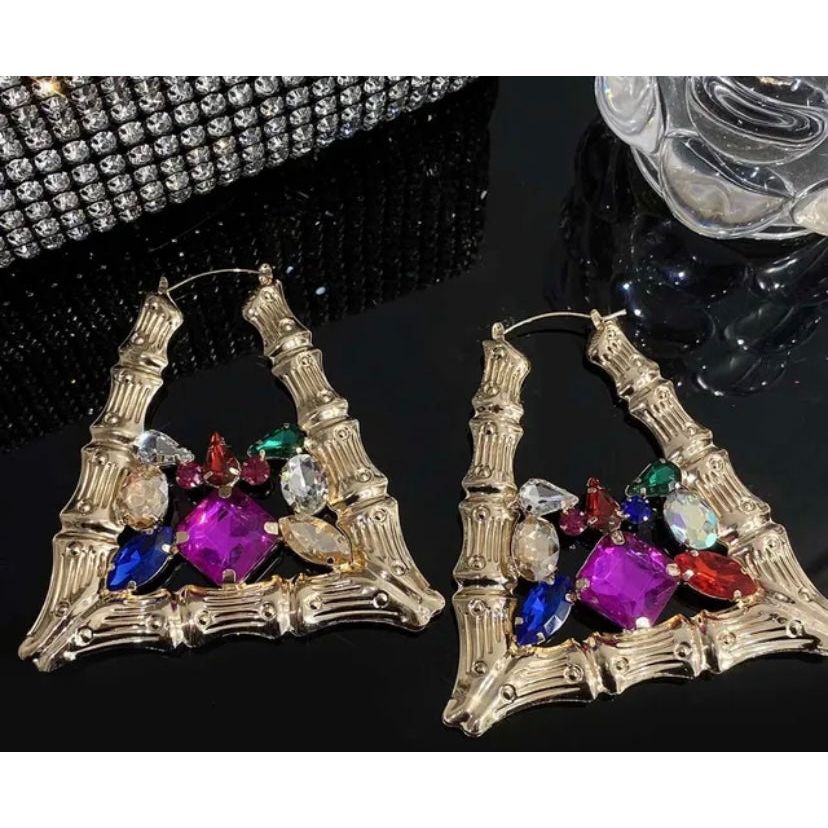 Rhinestone Bamboo Earrings