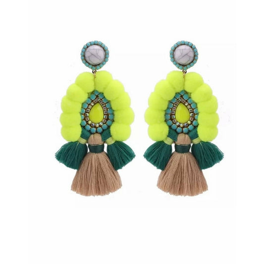 Lime Pom Pom Earrings